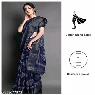 Blue Colour Cotton Printed saree With Blouse Piece view 2