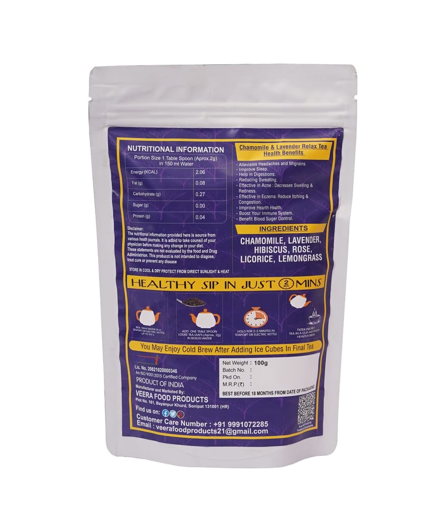 Chamomile Lavender Relax Tea - Caffeine-Free Herbal Tea Blend - 100g view 2