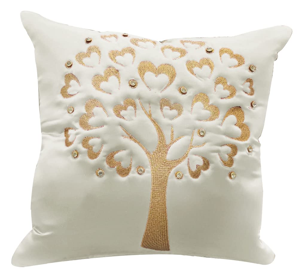 GOODVIBES Cream Off- White Gold Embroidered Velvet Cushion Case Luxury Modern Throw Pillow Cover Decorative Pillow for Couch Living Room Bedroom Car| 16X16 Inches | 40cm * 40 cm I Set of 3| view 2