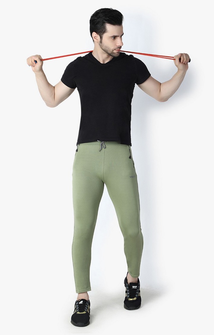 Men's Green Lycra Solid Trackpants view 2