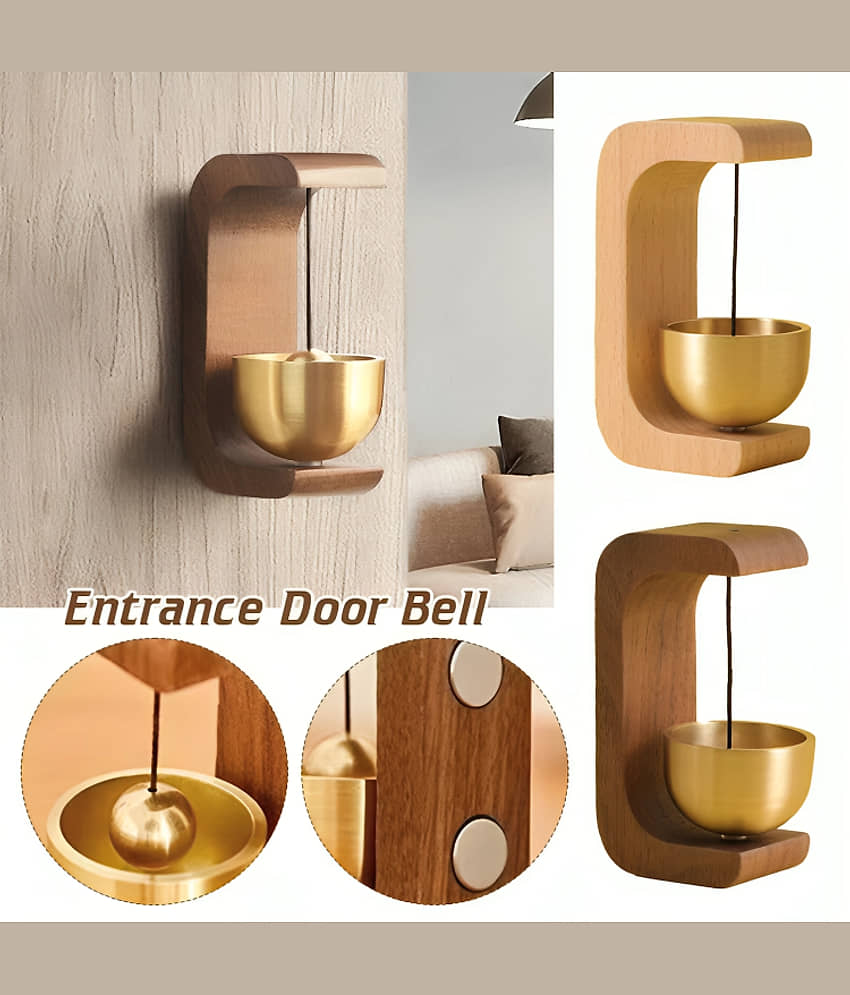 Purple Dust Wooden Table Bell with Golden Bowl Meditation, Yoga, Sound Therapy Decorative Desk Gong (pack of 1) view 2