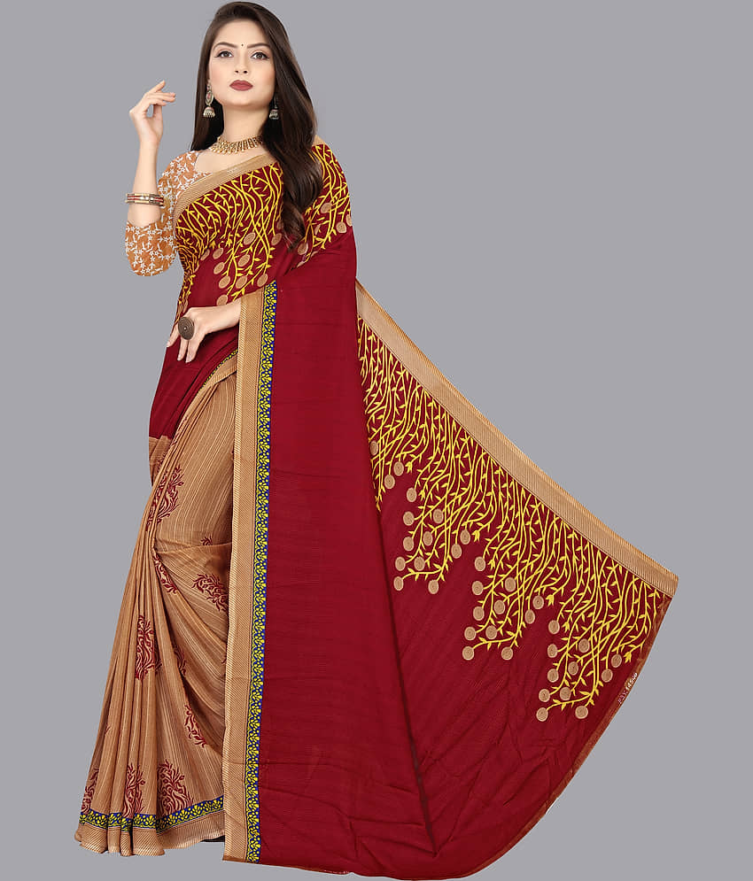 ANAND SAREES Georgette Printed Saree With Unstitched Blouse Piece ( Beige ) view 2