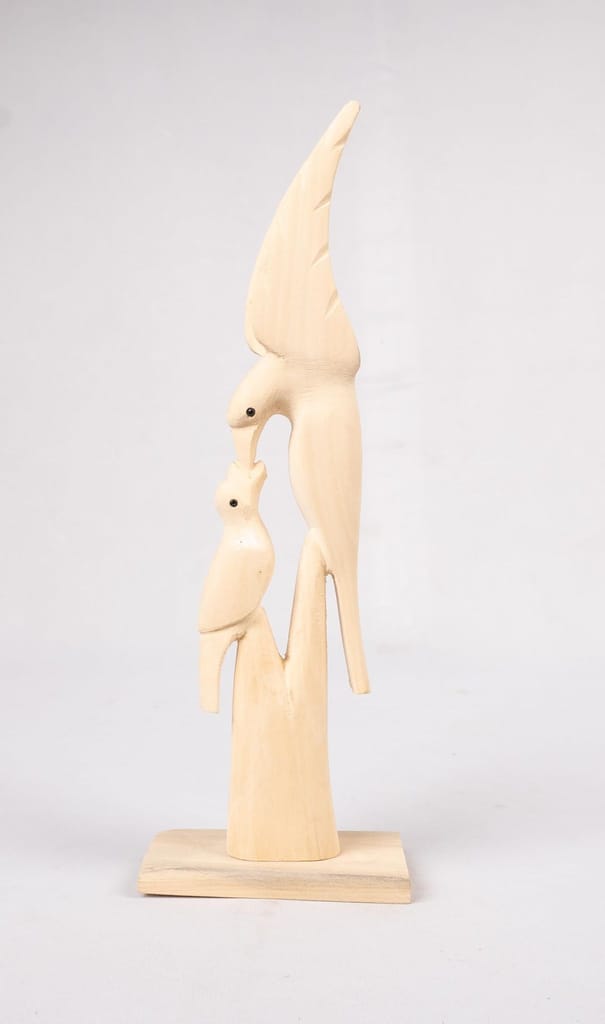 Hand carved wooden sculpture of a bird family view 2