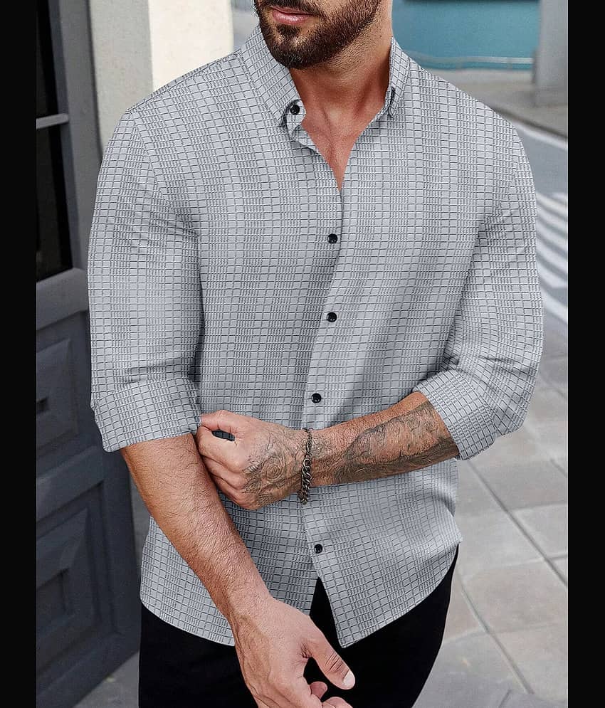 Nofilter Poly Cotton Regular Fit Self Design Full Sleeves Men's Casual Shirt - Grey ( Pack of 1 ) view 2