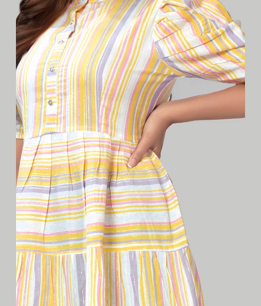 ZELZIS Cotton Striped Above Knee Women's Fit & Flare Dress - Yellow ( Pack of 1 ) view 2