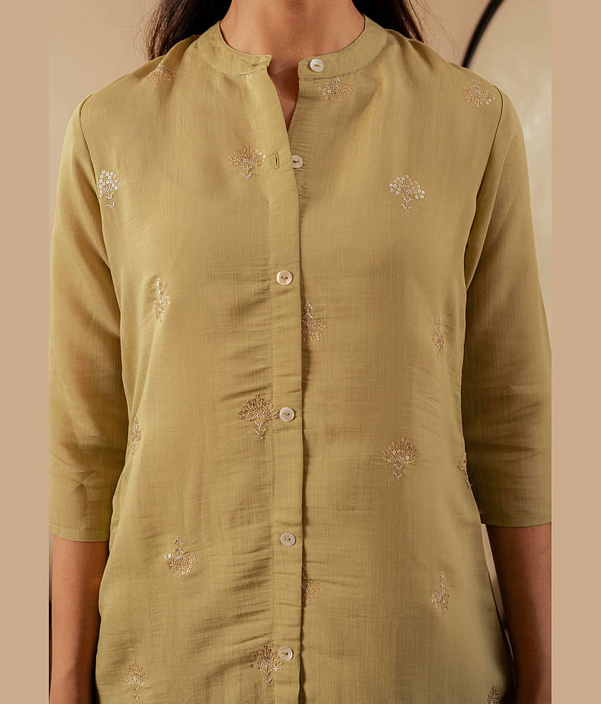 Juniper Women Viscose Embroidered Straight Kurti ( Green ) view 2