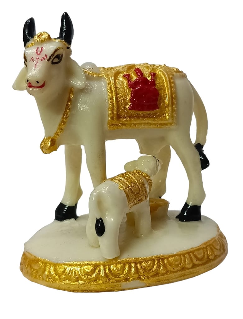 Dev Bhakti Cow and Calf Statue Kamdhenu Gau Mata, Animal Puja, Idol Gift Decorative Showpiece - 8 cm (Marble, Multicolor) view 2