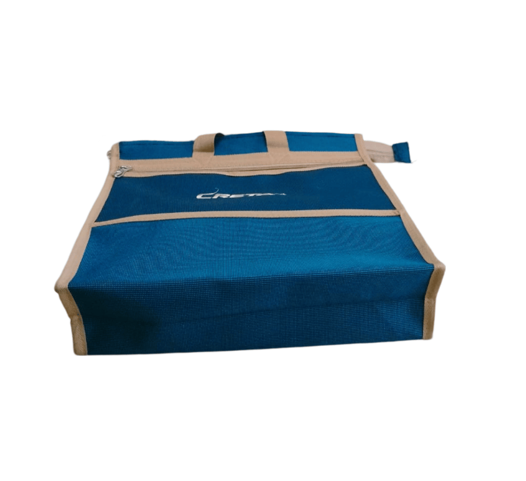 Blue and Beige Canvas Bag with Zipper Closure view 2