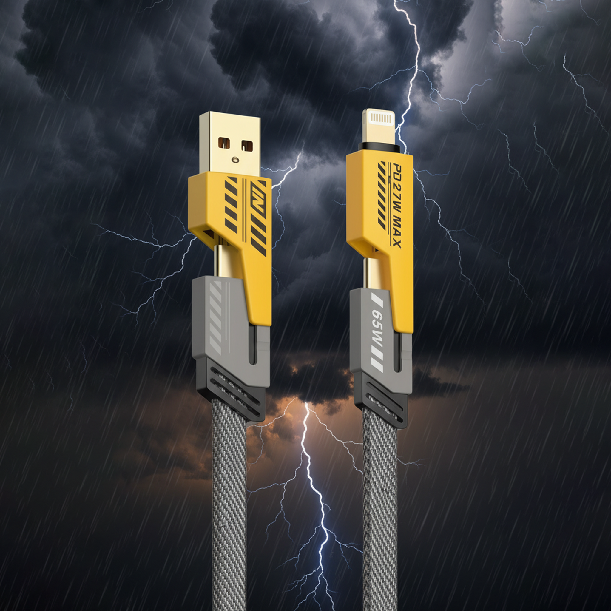 4-in-1 65W Fast Charging Cable | ⁠USB, Lightning, C-Type Ports| AmpX view 2