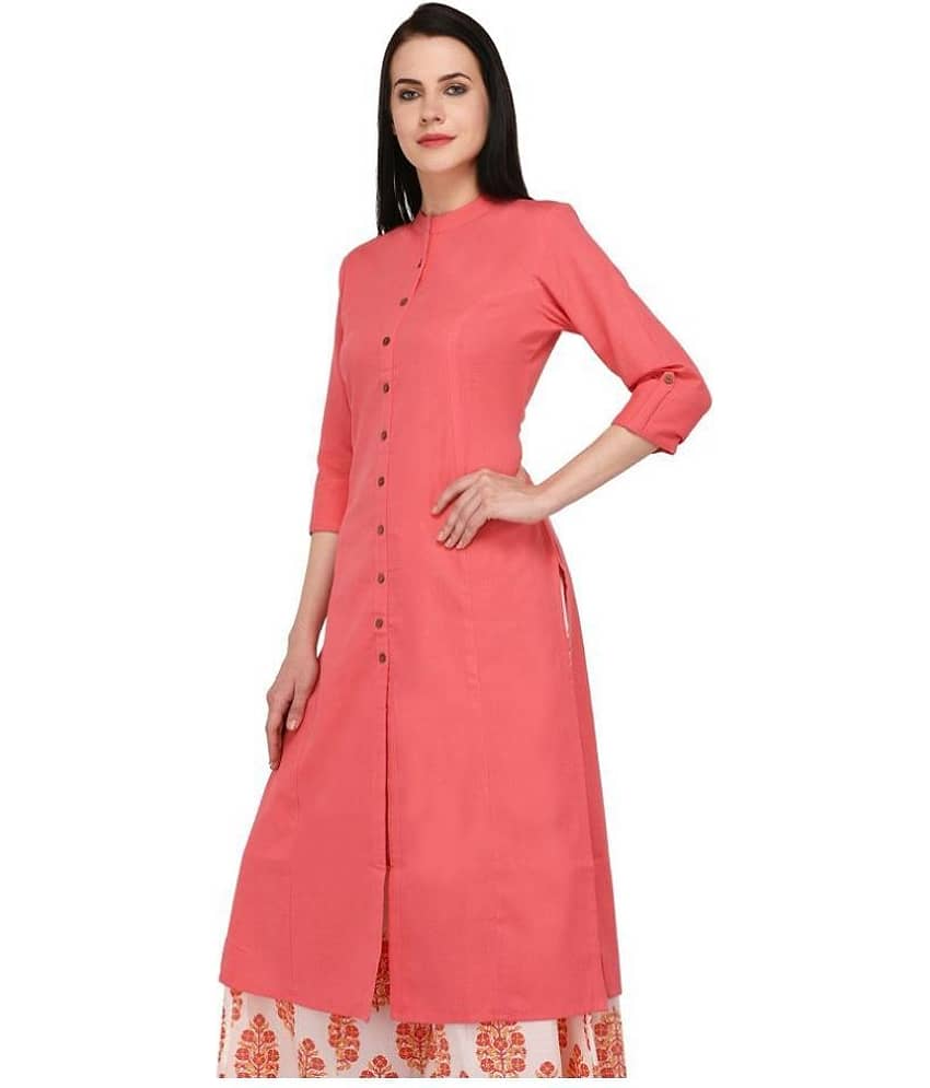 Pistaa Peach Cotton A-line Kurti view 2