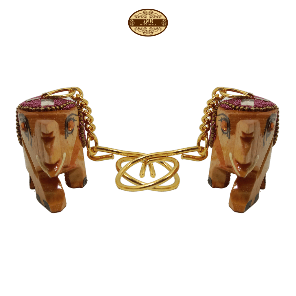 Handcrafted Wooden Elephant Key Chain, Decorative, Bajni Design, Pink, 6.5 cm x 6 cm x 4.5 cm view 2