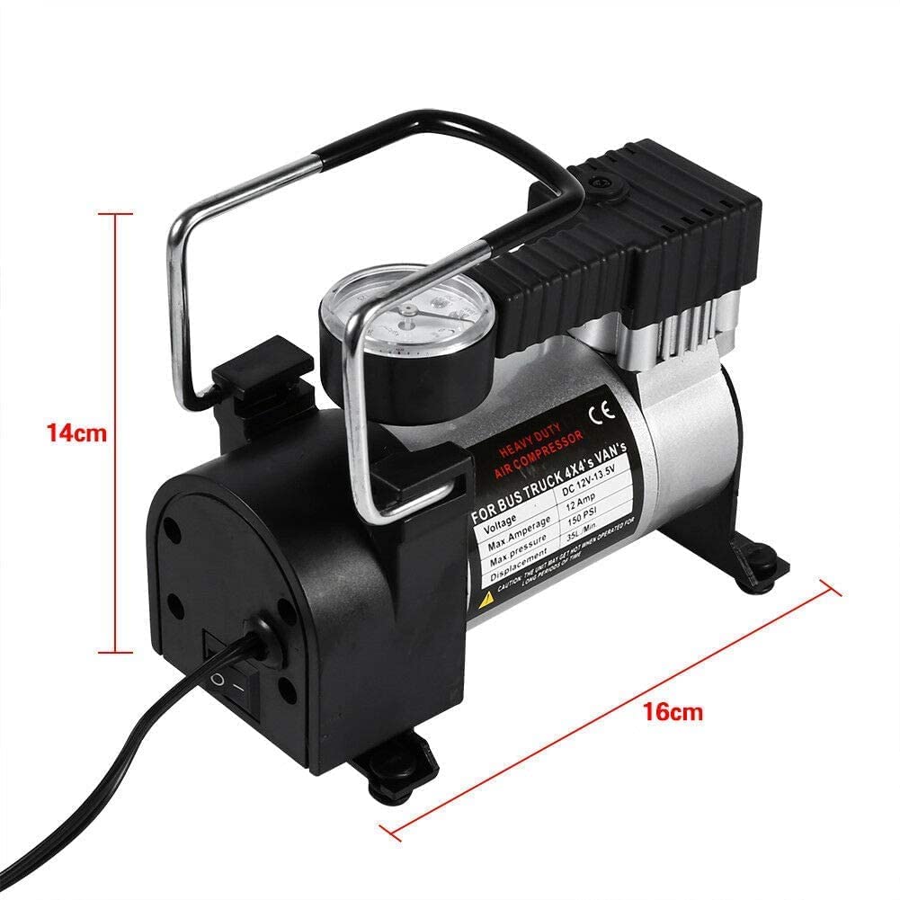QUXIS Heavy Duty Metal Electric Car Air Compressor Pump Portable Tyre Inflator Pump for Car, Trucks, Bus, Auto & Van Single Cylinder High Pressure Heavy Duty Air Compressor 150 PSI Air Compressor Pump view 2