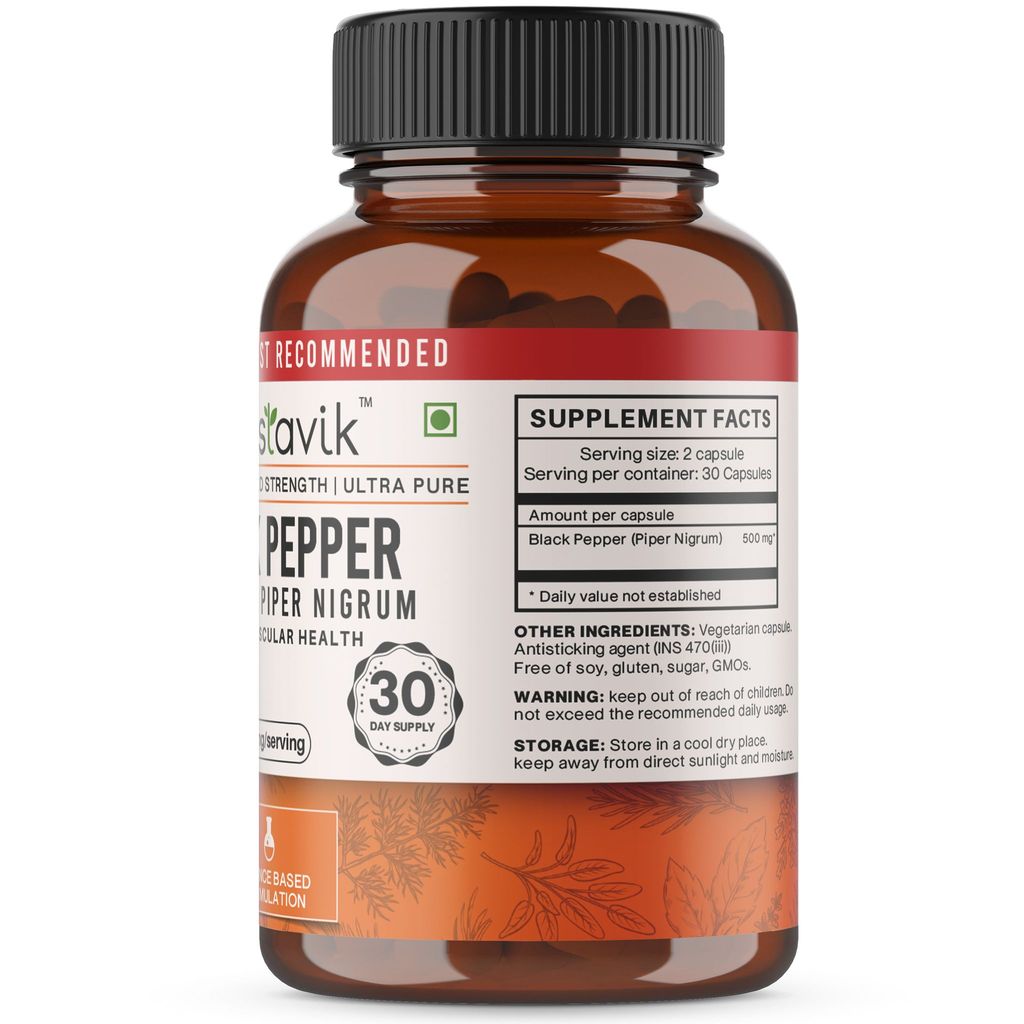 Vaastavik Black Pepper Capsules Extract Dietary Supplements 500mg view 2