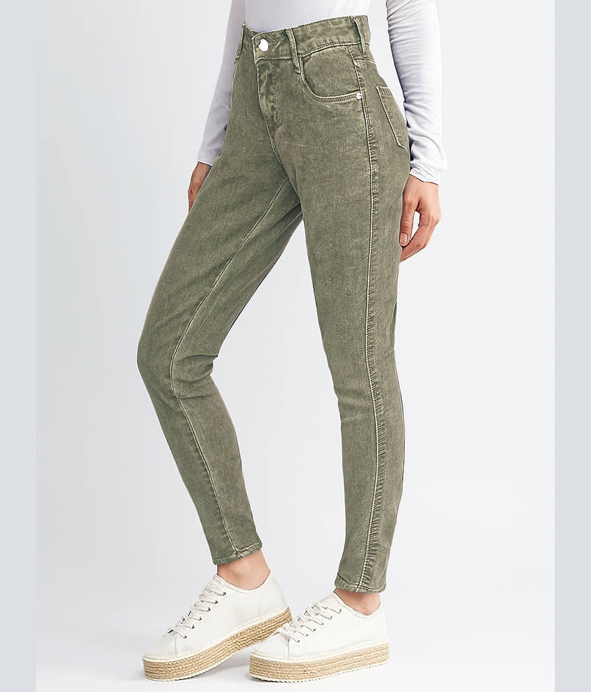plounge Women's Slim Fit High-Rise Jeans ( Green ) view 2