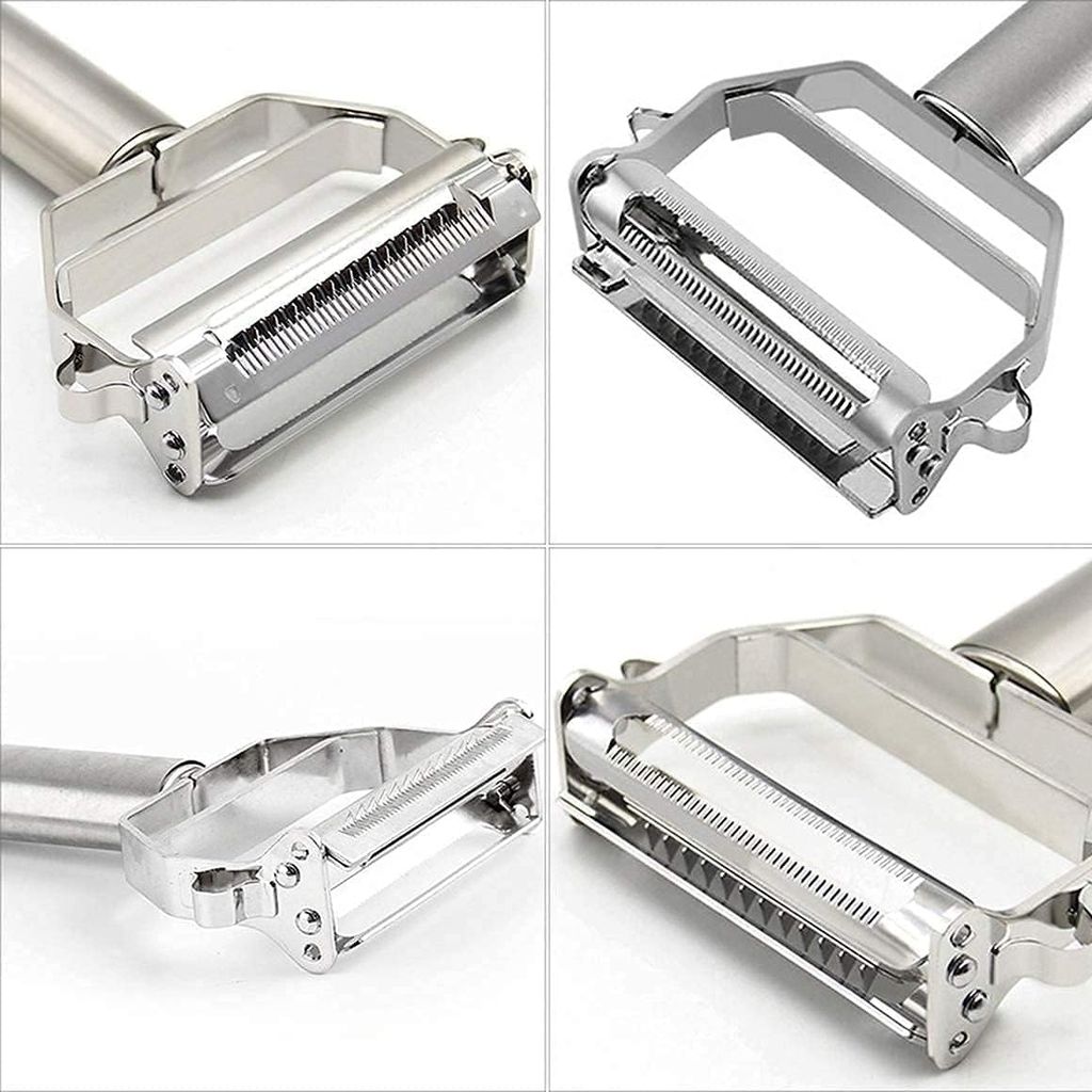 VilLWin Stainless Steel 2 in 1 Julienne Vegetable Peeler Multi-Functional Fruit Vegetable Shredder Slicer Double Planing Cutter Potato Cucumber Carrot Melon Grater (Silver, 18 x 8.2 x 2.4 cm) view 2