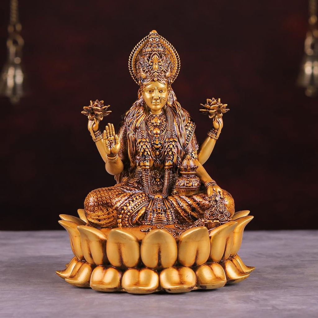 Artarium Dhanlaxmi ji Maa Laxmi Statue Lakshmi Devi Idol Hinduism Goddess Idols Laxmi MATA Murti Lord Lakshmi Idol for Home Temple Pooja Room Diwali Decoration (6 inch) view 2