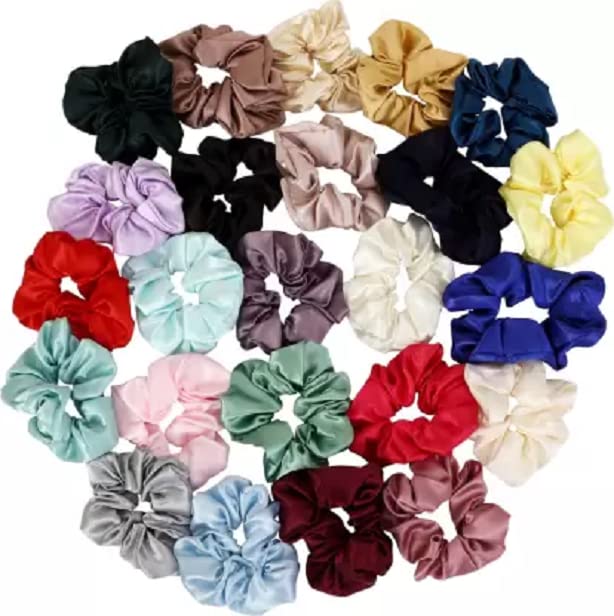 Elecsera Multicolor Pure Silk Scrunchies Hair Tie Elastic Large Hair Bands Set of 12 pcs Rubber Band (Multicolor) view 2