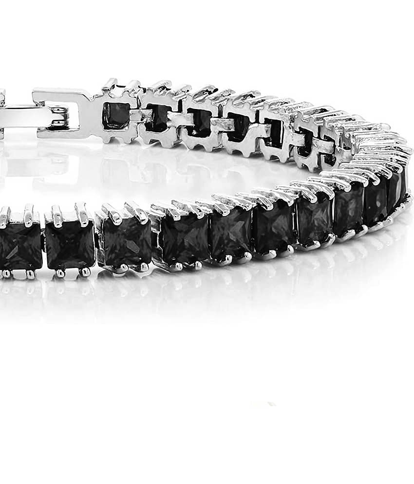 ZIVOM® Classic Dainty Princess Cut Square Cubic Zirconia Black Spinel Simulant Tennis Bracelet For Women Girls view 2