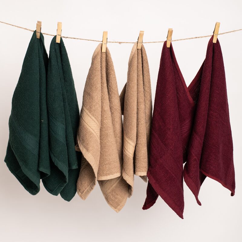 Furnofy Cotton 450 GSM Hand Towel Set Olive Green, Beige, Merun (Pack Of 6) view 2