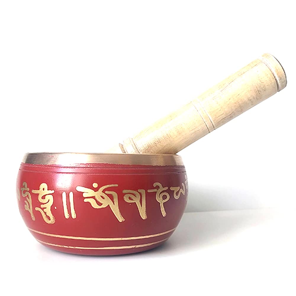 Kitree Tibetan Singing Bowl - Buddha Meditation Singing Bowl - Sound Bowl For Yoga, Spiritual Healing and Mindfulness With Wooden Striker (RED) view 2
