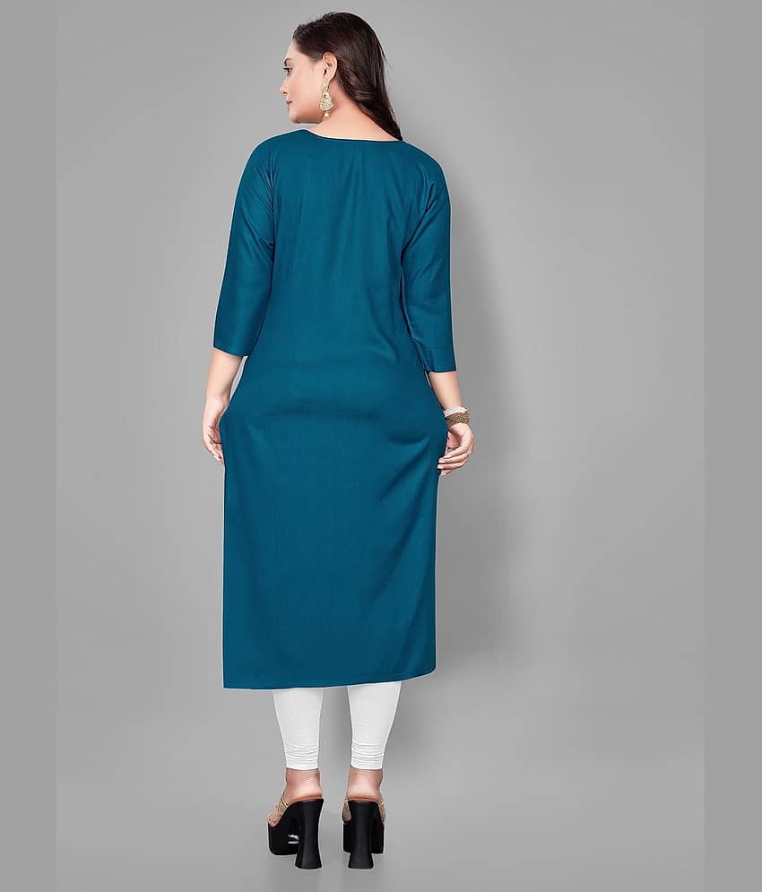 RIAANA Women Cotton Embroidered Straight Kurti ( Black ) view 2