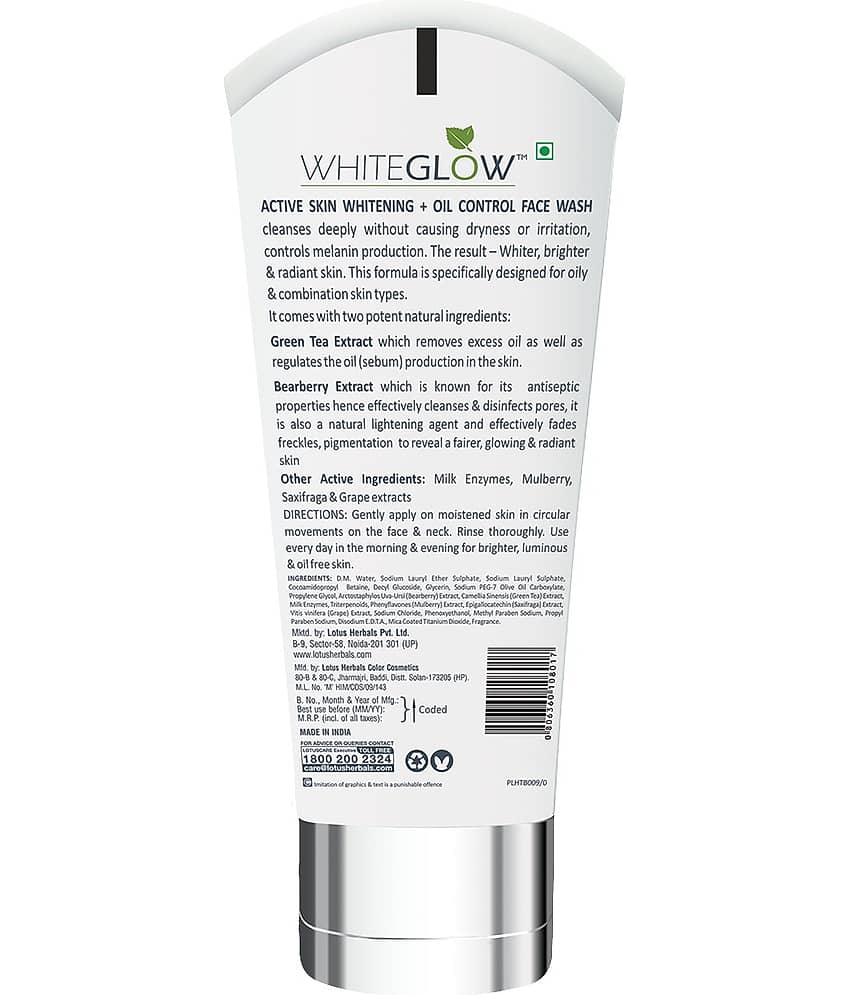 Lotus Herbals Whiteglow Active Skin Whitening & Oil Control Face Wash , Brightens Skin , 50G view 2