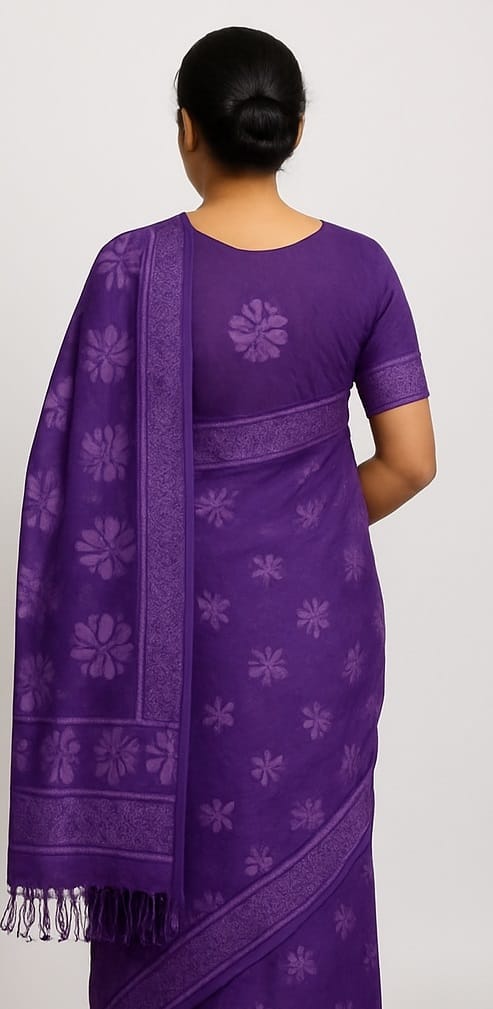 Purple Floral Saree with Matching Blouse view 2