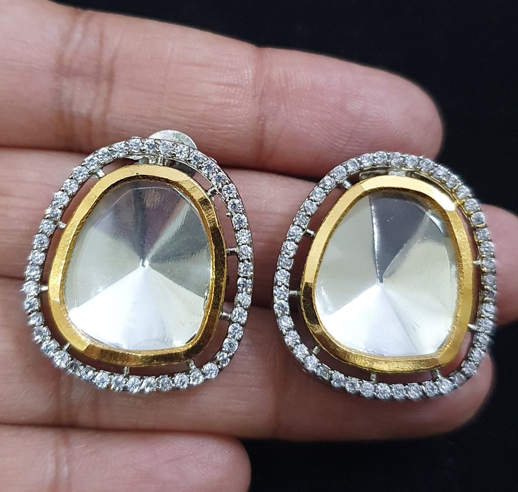 Kundan Beautiful Studs with American Diamond view 2