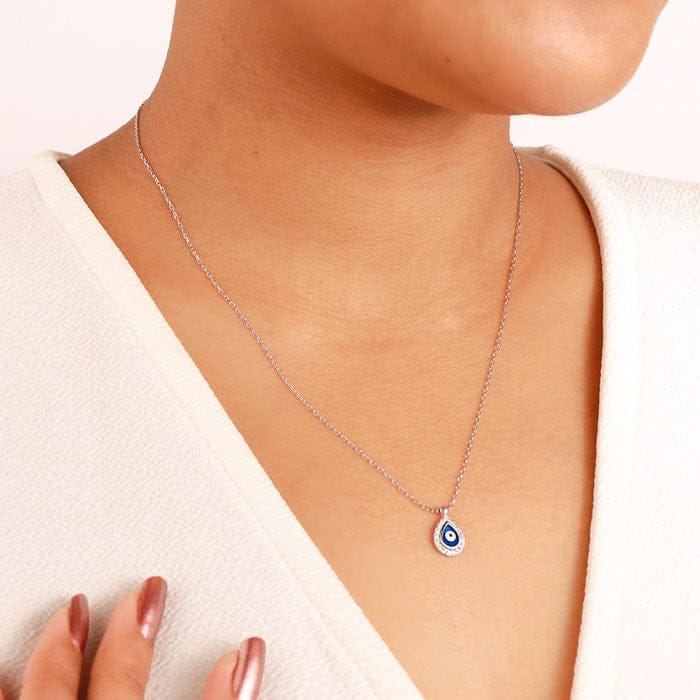 Silver Dark Evil Eye Drop Necklace view 2