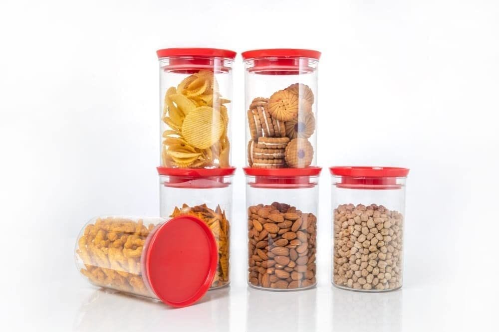 HAPPI Multipurpose Modular Transparent Storage Containers Set For Kitchen / Round Unbreakable Plastic Airtight Box Dabba For Spice,Masala,Cereals, Dal, Dry Fruits, Snacks, Pulses ( Multicolor, 900 Ml Each, Set of 6 pc) view 2