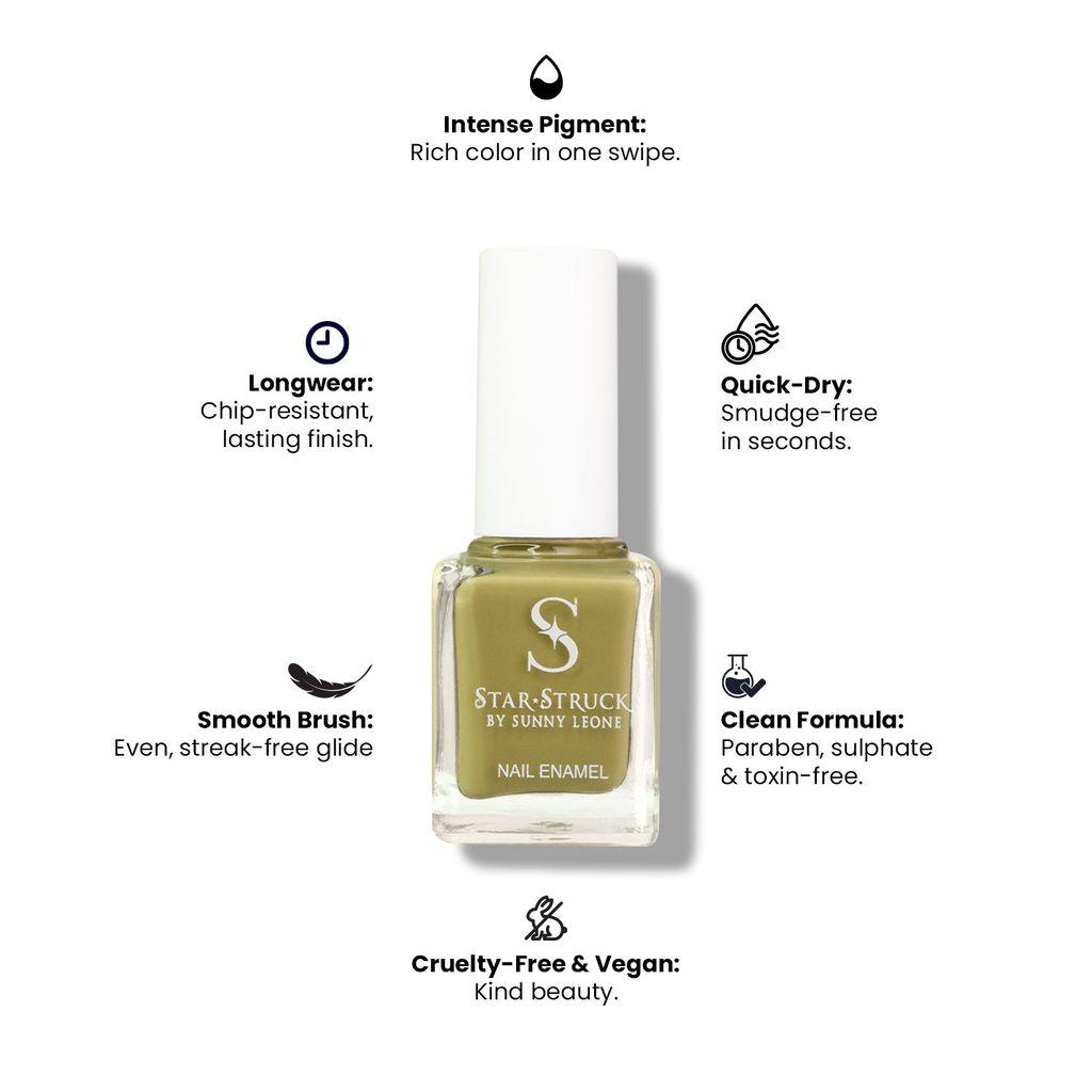 StarStruck by Sunny Leone - Olive - Glossy Nail Polish | Mirror-Like Shine & Longwear Color | Quick Dry Formula view 2