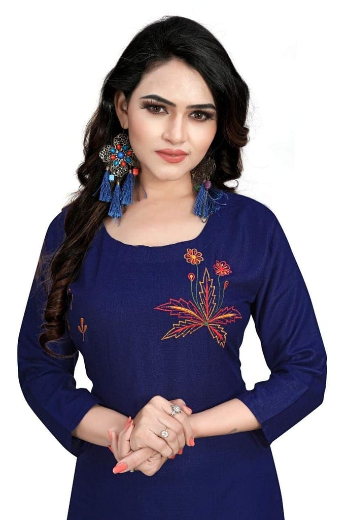 STYLEOO Women's Rayon 3/4 Sleeves Embroidered Kurti (M, L, XL, XXL, Dark Blue) view 2