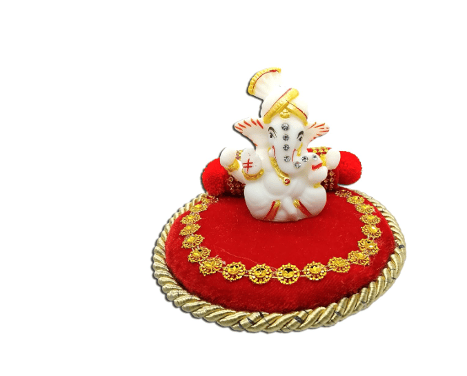 Vishu Store Ganesha Idol with Handcrafted Orange Singhasan for Home/Temple/Office/Car Dashboard | Ganesh Ji Statue Gifts Showpiece (Pack of 1) (Orange) view 2