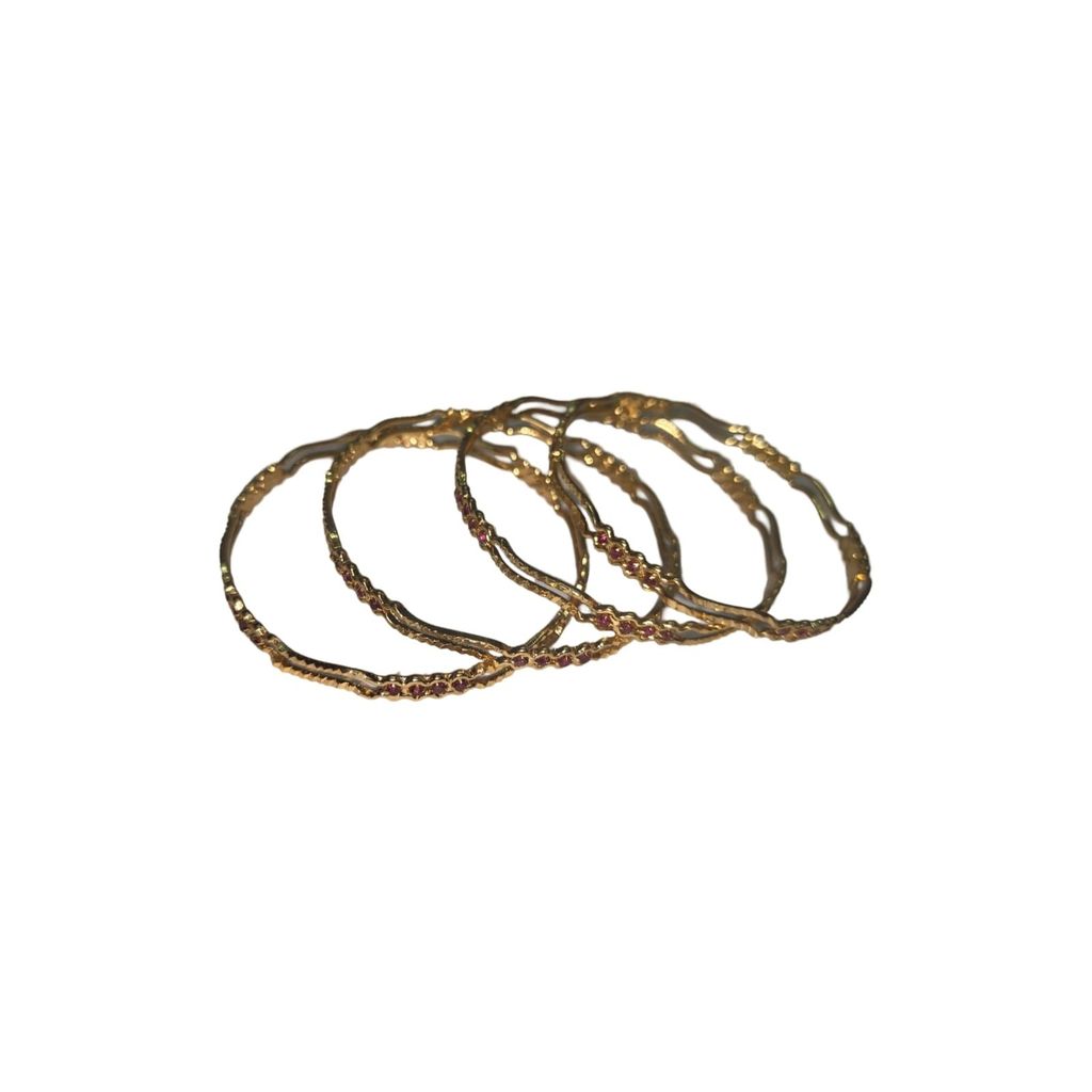 Gold Plated Pink Rhinestone Bangle Set of 4 view 2
