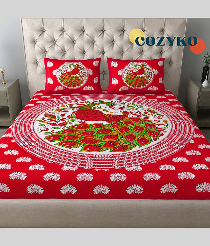COZYKO Cotton 1 Double Bedsheet with 2 Pillow Covers ( Red ) view 2