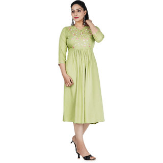 green color kurti with embroidery view 2