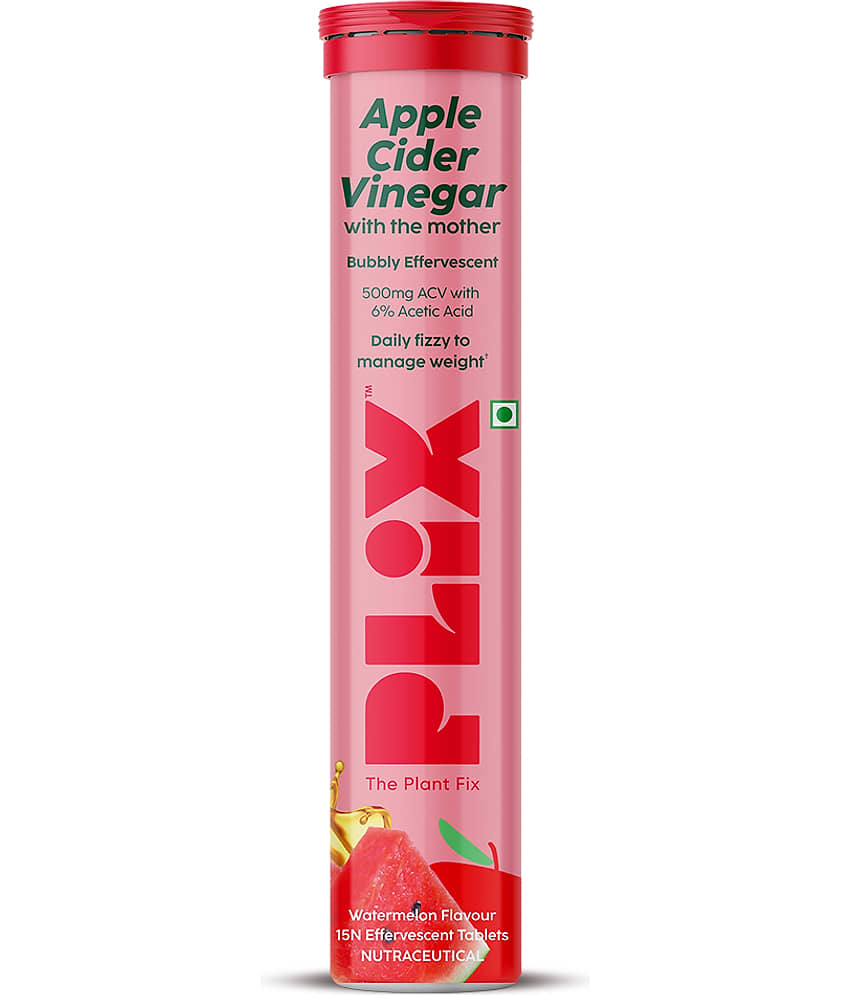 Plix Apple Cider Vinegar 15 Effervescent Tablets Watermelon Flavour with Vitamin B12 (15 No)