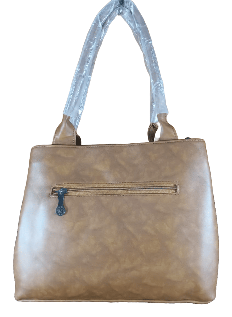 Brown Faux Leather Tote Handbag with Silver Accents view 2