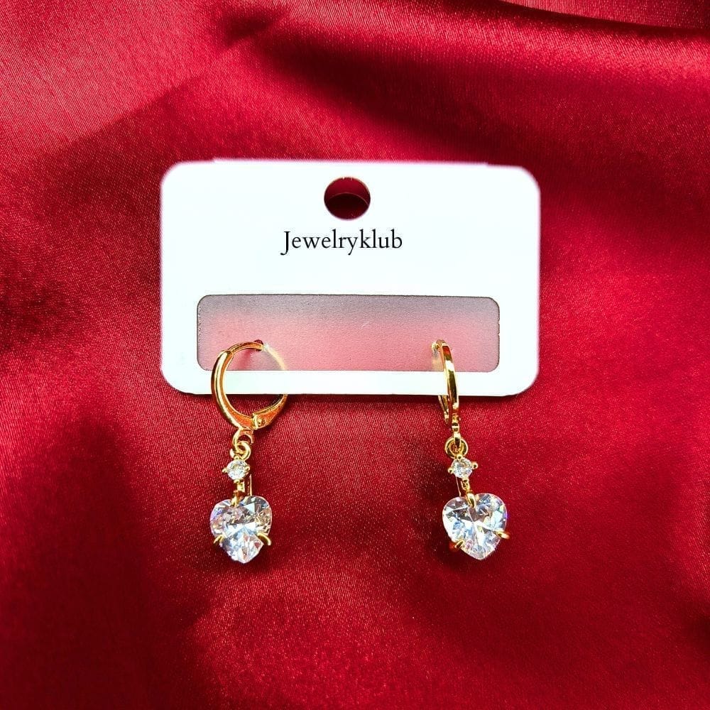 Jewelryklub Heart Shape Hanging American Diamond Stone earrings For Girls Women view 2