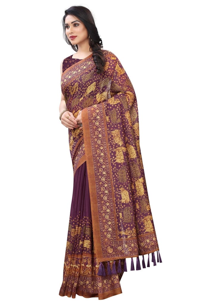 Silk Zone Women's Ajrakh Kalamkari Cotton Digital Printed Tassel Saree with Blouse Piece view 2