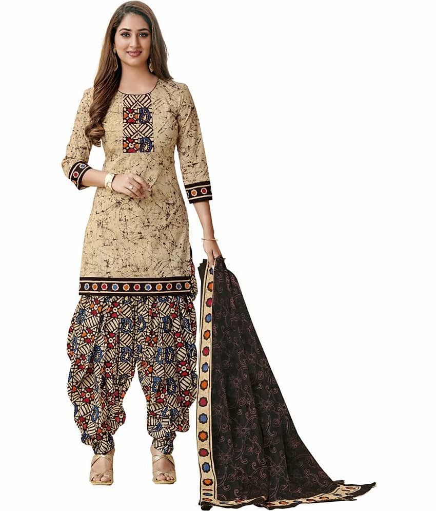Reya Beige Crepe Dress Material