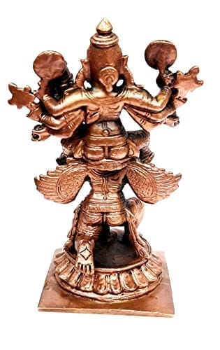 Searchers Paradise - Copper Idols Lakshmi Narasimhar wih Garuda Vahanam,4.7 inches, Copper Handmade 510 Grams, Patina Antique Finish, Pack of 1 Piece view 2