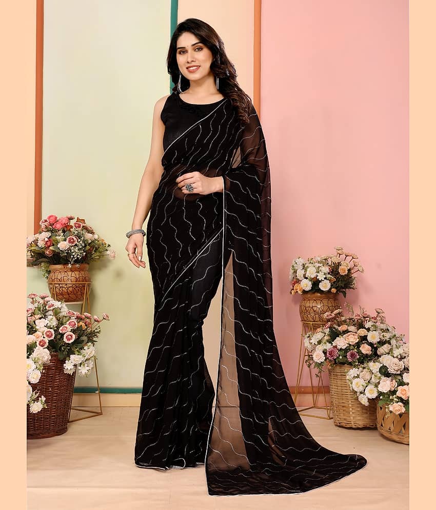 BLEESBURY Georgette Embellished Saree With Unstitched Blouse Piece ( Black )