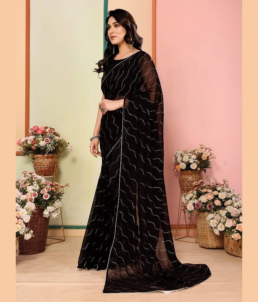 BLEESBURY Georgette Embellished Saree With Unstitched Blouse Piece ( Black ) view 2