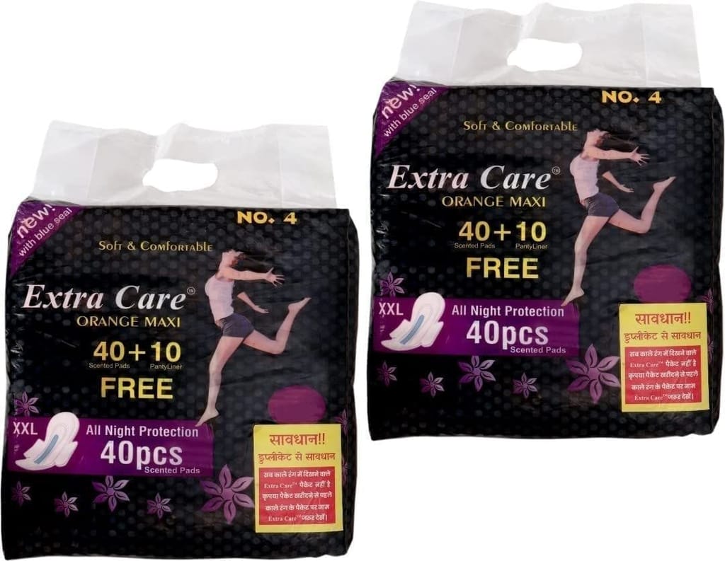 ALIZEE Extra Care Red Maxi Sanitary Pads for Women | Skin Friendly, Odour free Sanitary Napkins for Day & Night Leak Protection (40 Sanitary Pad + 10 Panty Liners, Size 2XL) Pack of 2