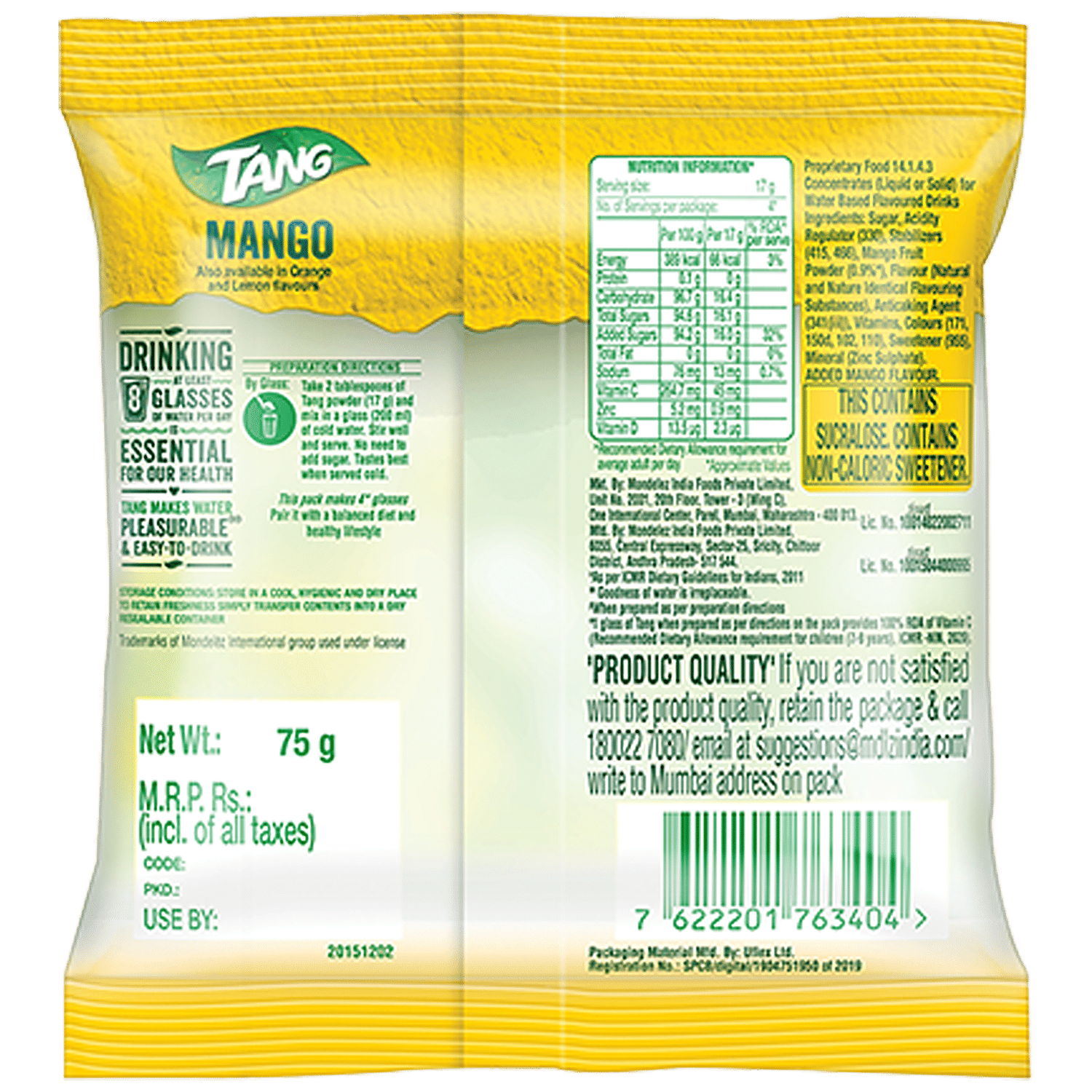 Tang Instant Drink Mix - Mango, 75 G Pouch view 2