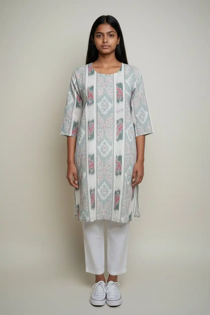 Handwoven Sambalpuri Cotton Bandha Ikat Kurti in Grey