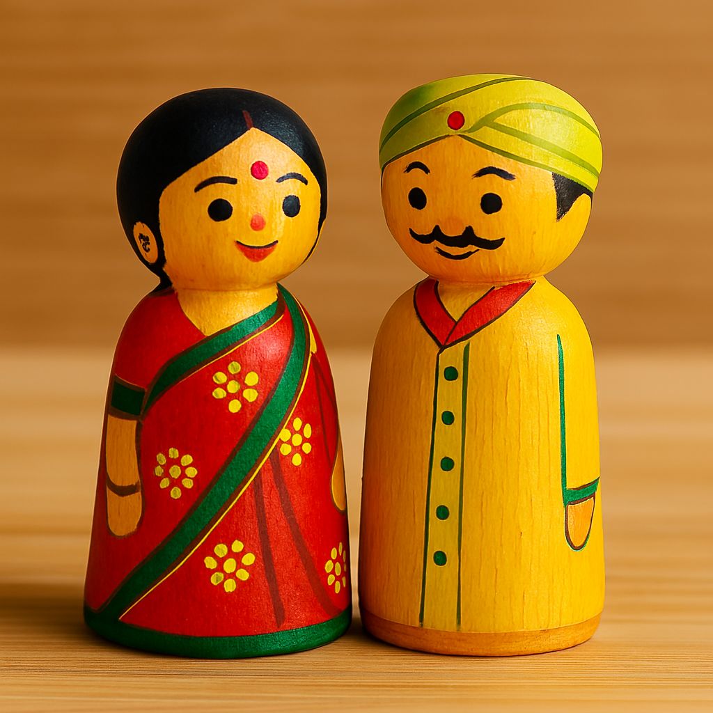Handcrafted Traditional Indian Wooden Dolls Couple for Home Decor & Gifting