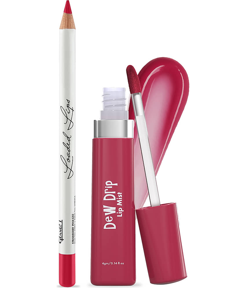 Glam21 Dew Drip Lip Mist- Strawberry Pink-02 & Loaded Lips Matte Lip Liner- Strawberry Pink-02 Combo | Glossy Tint + Waterproof Matte Liner | Long-Lasting, Non-Sticky Finish | Highly Pigmented & Nourishing Lip Stain view 2