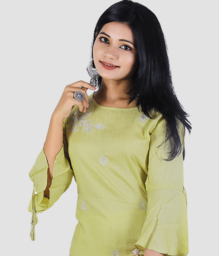 Adaah Vogue - Mint Green Cotton Blend Women's Straight Kurti ( Pack of 1 ) view 2